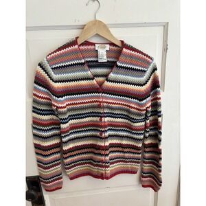 Talbots Vintage Women's Striped Knit Cardigan 100% Cotton Square Buttons Small